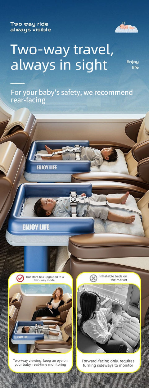 Inflatable Toddler Airplane Bed & Car Seat Extender Portable Kids Travel Mattress for Flying & Road Trips Sleeping Cushion